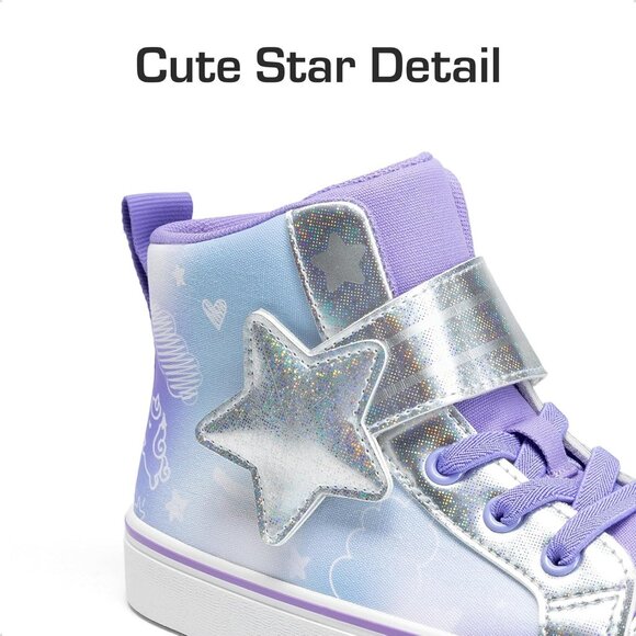 Kid's Girls Sneaker Hook Loop Sparkly Shiny Star Comfortable Casual Purple Shoes - Picture 2 of 6